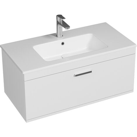 RUBITE Meuble salle de bain simple vasque 1 tiroir blanc largeur 90 cm