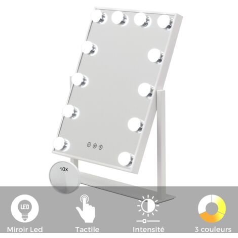 BULB LITTLE Miroir de maquillage Blanc 12 LED réglables éclairage + intensité lumineuse (1/5)