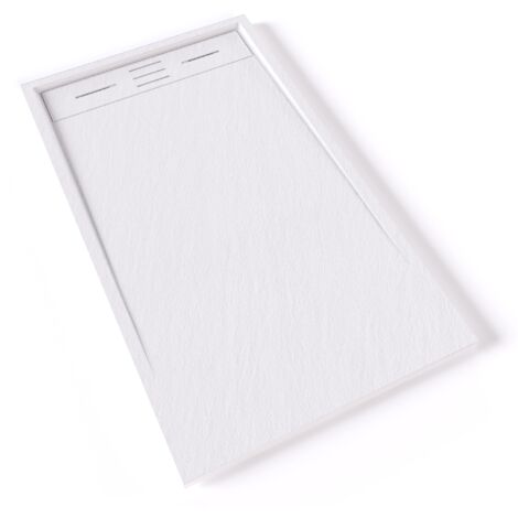 Saniverre – Receveur de douche à encastrer 70 x 120 cm en résine blanche aspect ardoise – Antidérapant PN 24 – Drainage 47,8 L/min – Bonde incluse (1/5)