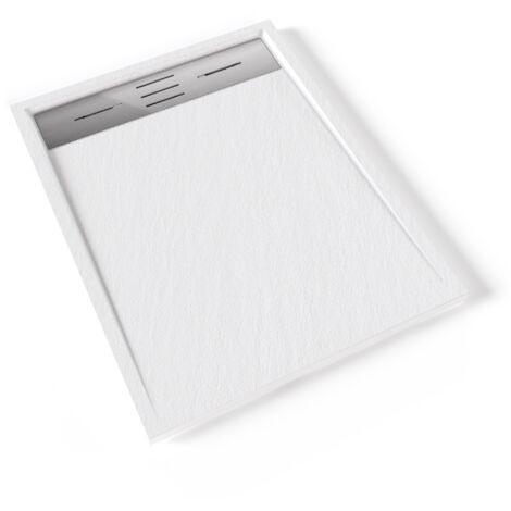 HIEMAL INOX Receveur de douche 70 x 90 cm résine Blanc aspect ardoise + bonde inox incluse - Salle de bain