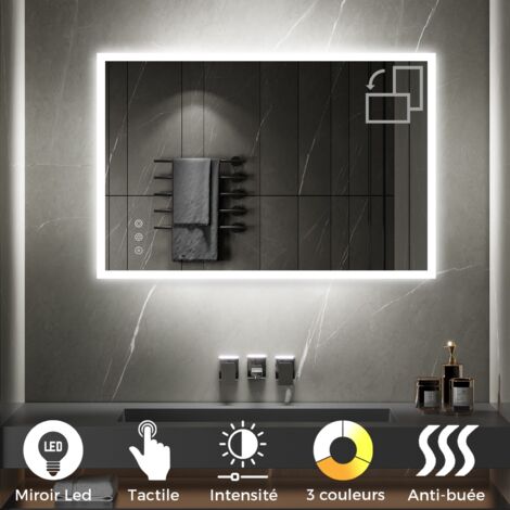 TEMEO Miroir LED lumineux fonctions tactiles + antibuée Dimensions - 80 x 120 cm