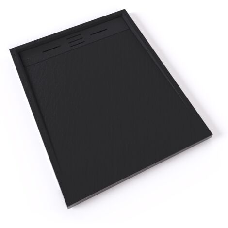 HIEMAL Receveur de douche 80 x 100 cm résine Noir aspect ardoise + bonde incluse - Salle de bain