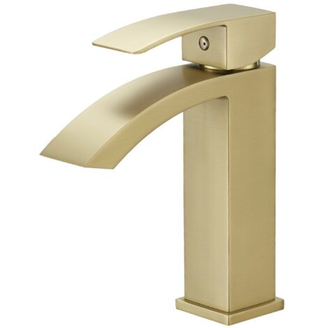 LERIO Robinet mitigeur bec cascade or brossé pour salle de bain (1/5)