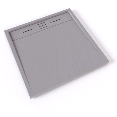 HIEMAL Receveur de douche 80 x 80 cm résine Gris aspect ardoise + bonde incluse - Salle de bain