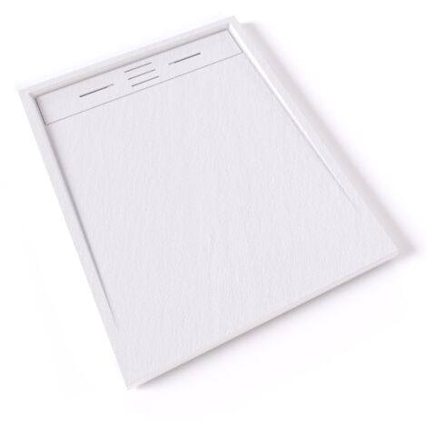 Saniverre – Receveur de douche 80 x 100 cm résine SMC blanc aspect ardoise – Bonde incluse – Antidérapant PN 24 – Installation à poser ou encastrer