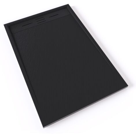 HIEMAL Receveur de douche 80 x 120 cm résine Noir aspect ardoise + bonde incluse - Salle de bain