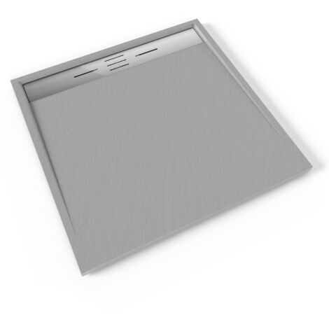 HIEMAL INOX Receveur de douche 100 x 100 cm résine Gris aspect ardoise + bonde inox incluse - Salle de bain