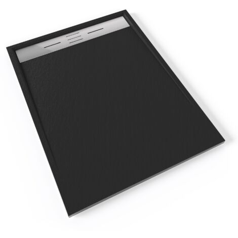 HIEMAL INOX Receveur de douche 90 x 120 cm résine Noir aspect ardoise + bonde inox incluse - Salle de bain
