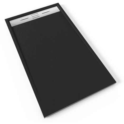 HIEMAL INOX Receveur de douche 80 x 140 cm résine Noir aspect ardoise + bonde inox incluse - Salle de bain