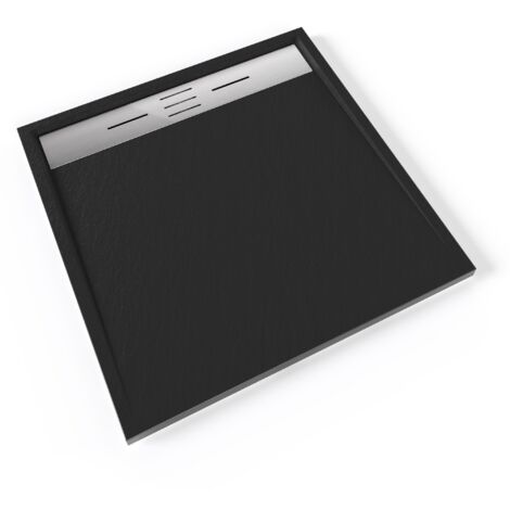 HIEMAL INOX Receveur de douche 90 x 90 cm résine Noir aspect ardoise + bonde inox incluse - Salle de bain