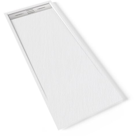 HIEMAL INOX Receveur de douche 70 x 180 cm résine Blanc aspect ardoise + bonde inox incluse - Salle de bain