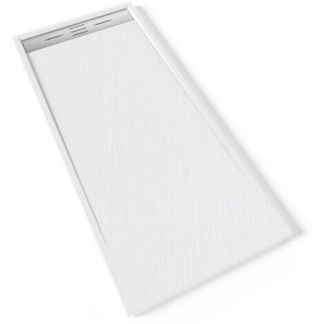 HIEMAL INOX Receveur de douche 80 x 180 cm résine Blanc aspect ardoise + bonde inox incluse - Salle de bain