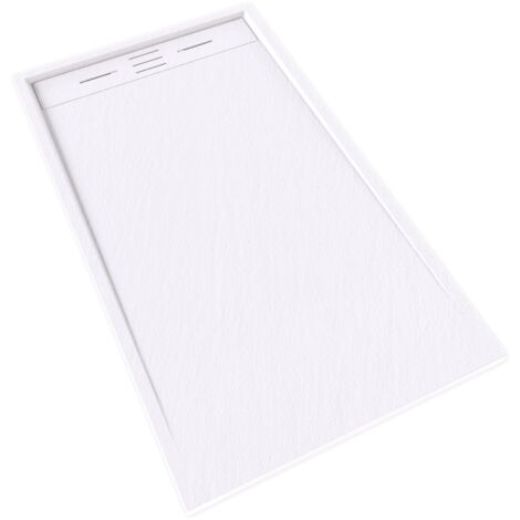 HIEMAL Receveur de douche 80 x 140 cm résine Blanc aspect ardoise + bonde incluse - Salle de bain