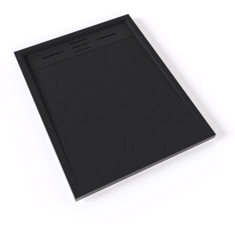 HIEMAL Receveur de douche 70 x 90 cm résine Noir aspect ardoise + bonde incluse - Salle de bain