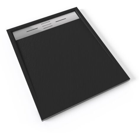 HIEMAL INOX Receveur de douche 80 x 100 cm résine Noir aspect ardoise + bonde inox incluse - Salle de bain