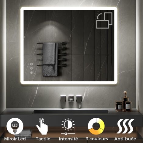 BOLEO Miroir LED lumineux fonctions tactiles + antibuée Dimensions - 80 x 100 cm