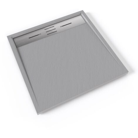 HIEMAL INOX Receveur de douche 80 x 80 cm résine Gris aspect ardoise + bonde inox incluse - Salle de bain (1/5)