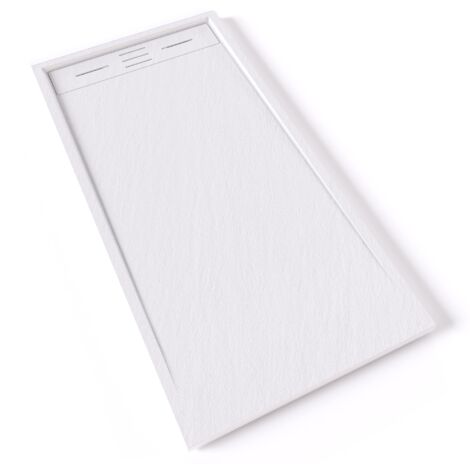 HIEMAL Receveur de douche 70 x 140 cm résine Blanc aspect ardoise + bonde incluse - Salle de bain (1/5)
