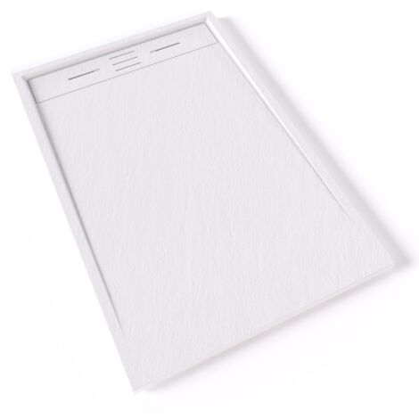 HIEMAL Receveur de douche 80 x 120 cm résine Blanc aspect ardoise + bonde incluse - Salle de bain (1/5)