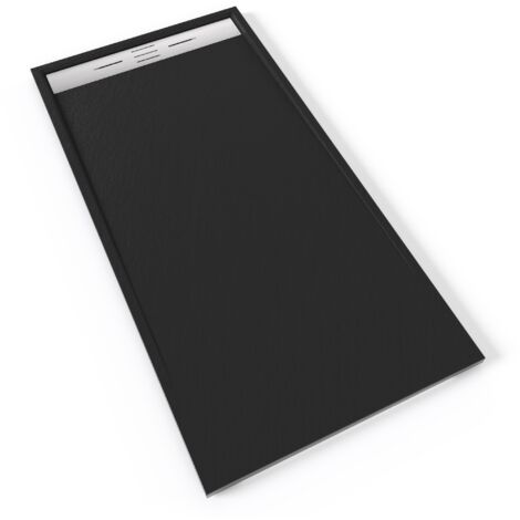 HIEMAL INOX Receveur de douche 90 x 180 cm résine Noir aspect ardoise + bonde inox incluse - Salle de bain