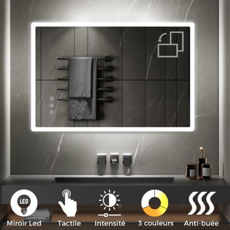 BOLEO Miroir LED lumineux fonctions tactiles + antibuée Dimensions - 80 x 120 cm
