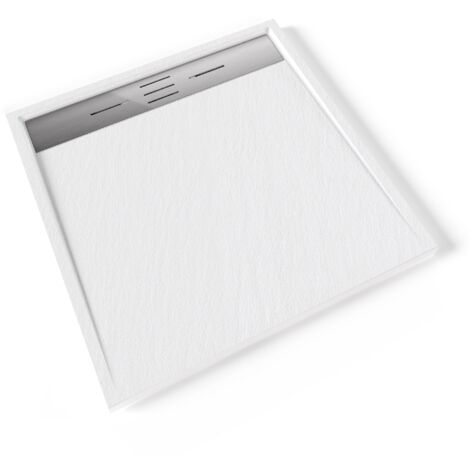 HIEMAL INOX Receveur de douche 90 x 90 cm résine Blanc aspect ardoise + bonde inox incluse - Salle de bain (1/5)