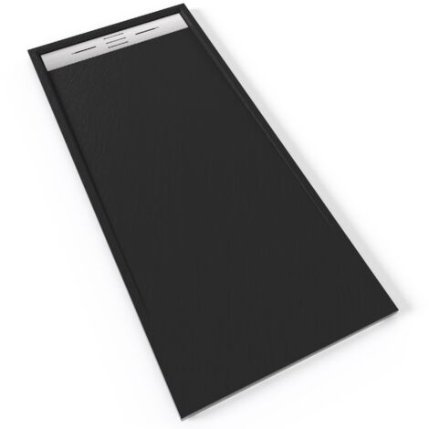 HIEMAL INOX Receveur de douche 80 x 180 cm résine Noir aspect ardoise + bonde inox incluse - Salle de bain
