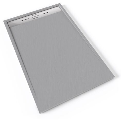 HIEMAL INOX Receveur de douche 90 x 140 cm résine Gris aspect ardoise + bonde inox incluse - Salle de bain (1/5)