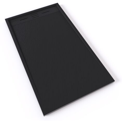 HIEMAL Receveur de douche 80 x 140 cm résine Noir aspect ardoise + bonde incluse - Salle de bain (1/5)