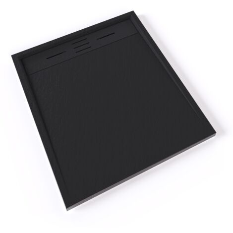HIEMAL Receveur de douche 80 x 90 cm résine Noir aspect ardoise + bonde incluse - Salle de bain