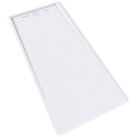 HIEMAL Receveur de douche 80 x 180 cm résine Blanc aspect ardoise + bonde incluse - Salle de bain