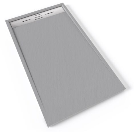 HIEMAL INOX Receveur de douche 80 x 140 cm résine Gris aspect ardoise + bonde inox incluse - Salle de bain