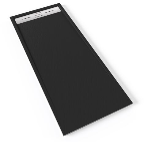 HIEMAL INOX Receveur de douche 70 x 170 cm résine Noir aspect ardoise + bonde inox incluse - Salle de bain