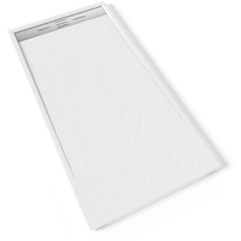 HIEMAL INOX Receveur de douche 90 x 180 cm résine Blanc aspect ardoise + bonde inox incluse - Salle de bain