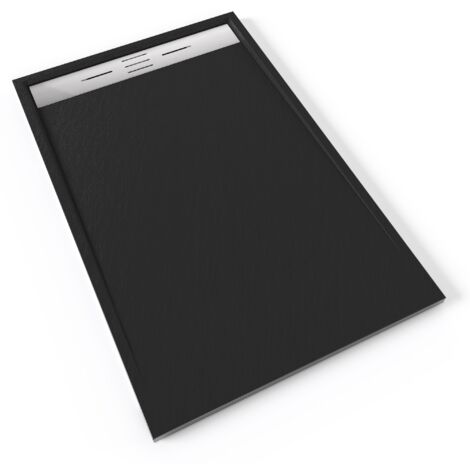 HIEMAL INOX Receveur de douche 90 x 140 cm résine Noir aspect ardoise + bonde inox incluse - Salle de bain