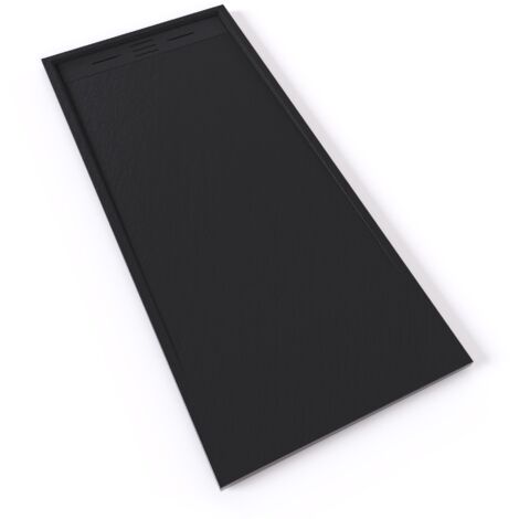 HIEMAL Receveur de douche 80 x 180 cm résine Noir aspect ardoise + bonde incluse - Salle de bain