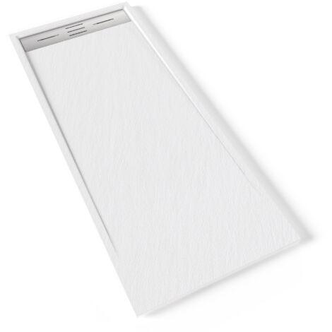HIEMAL INOX Receveur de douche 70 x 170 cm résine Blanc aspect ardoise + bonde inox incluse - Salle de bain