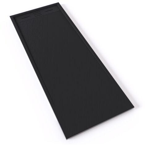 HIEMAL Receveur de douche 70 x 180 cm résine Noir aspect ardoise + bonde incluse - Salle de bain