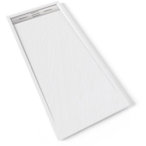 HIEMAL INOX Receveur de douche 70 x 160 cm résine Blanc aspect ardoise + bonde inox incluse - Salle de bain