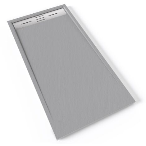 HIEMAL INOX Receveur de douche 70 x 140 cm résine Gris aspect ardoise + bonde inox incluse - Salle de bain