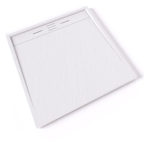 HIEMAL Receveur de douche 100 x 100 cm résine Blanc aspect ardoise + bonde incluse - Salle de bain