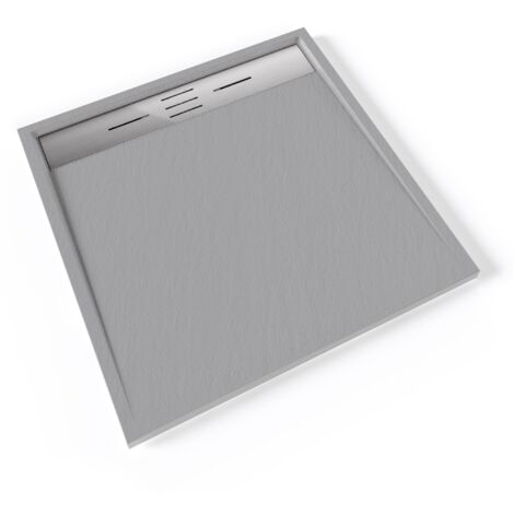 HIEMAL INOX Receveur de douche 90 x 90 cm résine Gris aspect ardoise + bonde inox incluse - Salle de bain