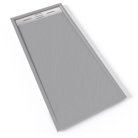 HIEMAL INOX Receveur de douche 70 x 150 cm résine Gris aspect ardoise + bonde inox incluse - Salle de bain