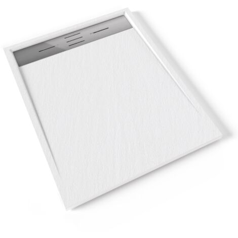 HIEMAL INOX Receveur de douche 80 x 100 cm résine Blanc aspect ardoise + bonde inox incluse - Salle de bain