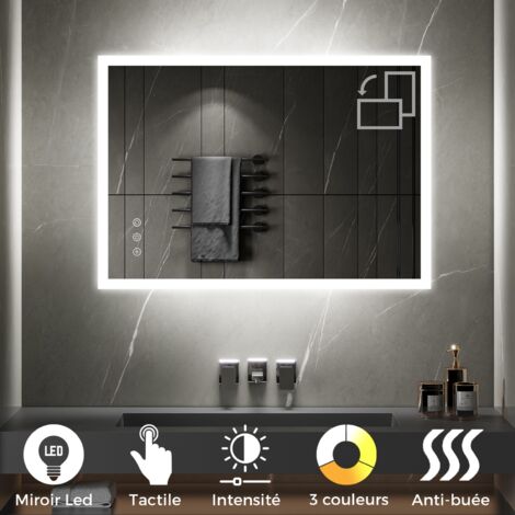 TEMEO Miroir LED lumineux fonctions tactiles + antibuée Dimensions - 70 x 100 cm