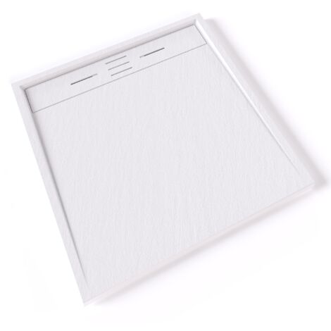 HIEMAL Receveur de douche 90 x 90 cm résine Blanc aspect ardoise + bonde incluse - Salle de bain