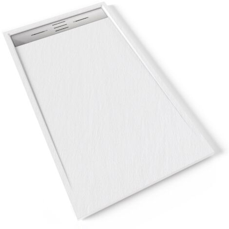 Saniverre – Receveur de douche 80 x 140 cm en résine SMC blanc aspect ardoise – Antidérapant PN 24 – Bonde inox incluse – Drainage 47,8 L/min