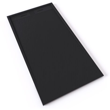 HIEMAL Receveur de douche 90 x 170 cm résine Noir aspect ardoise + bonde incluse - Salle de bain