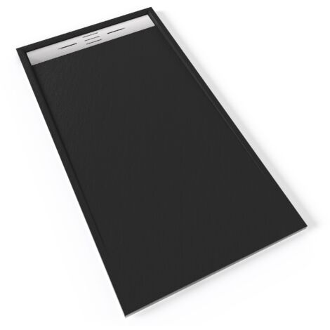 HIEMAL INOX Receveur de douche 90 x 170 cm résine Noir aspect ardoise + bonde inox incluse - Salle de bain