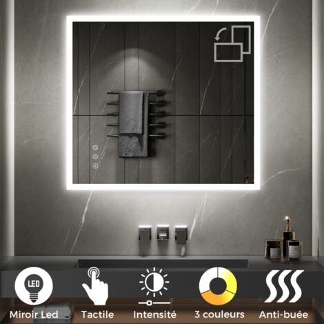 TEMEO Miroir LED lumineux fonctions tactiles + antibuée Dimensions - 90 x 100 cm